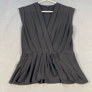 Express Women’s Black V-Neck Pleated Peplum Blouse, Elastic Waist, size XS